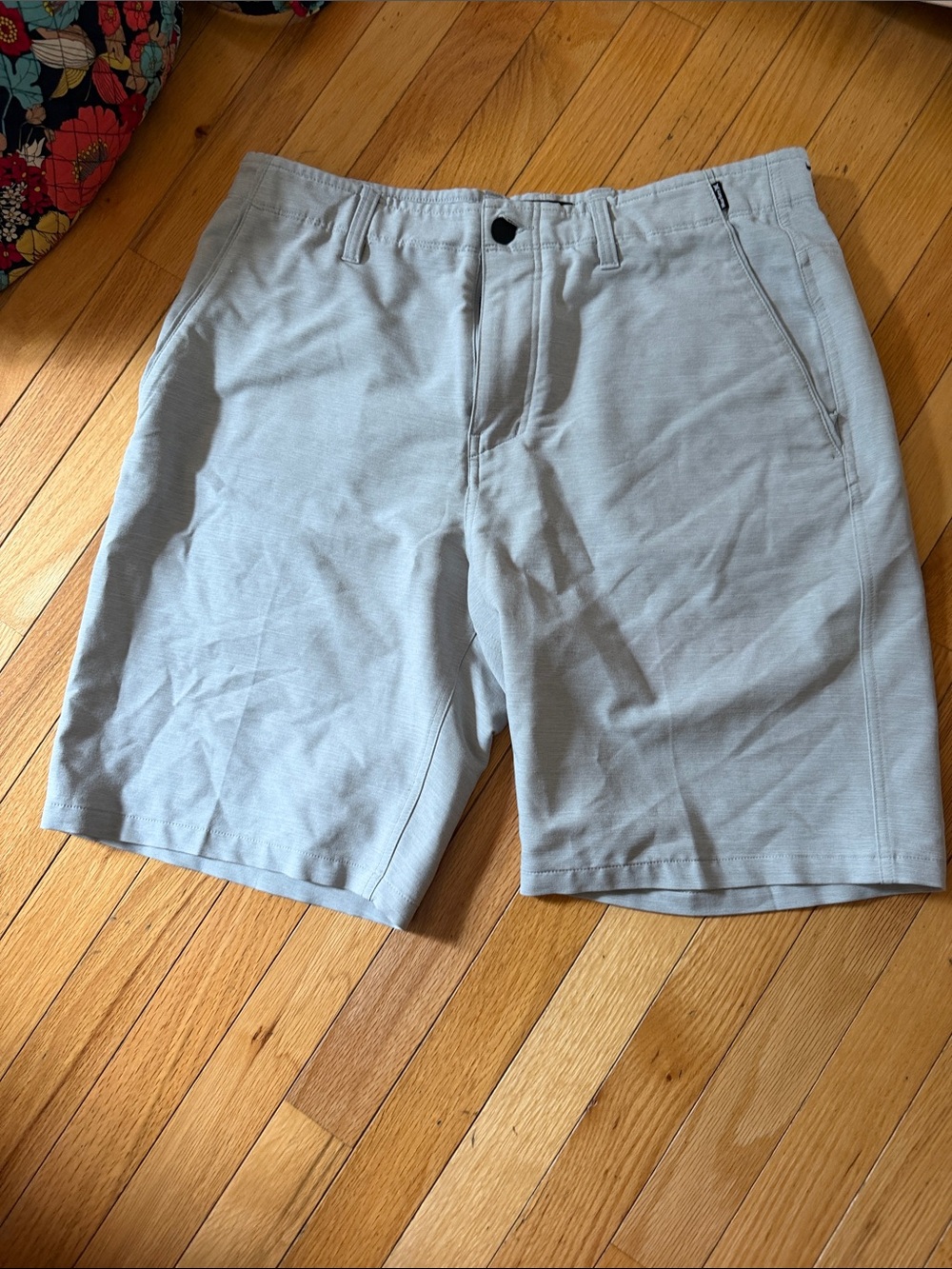 Hurley Light Gray Flat-Front Casual Shorts